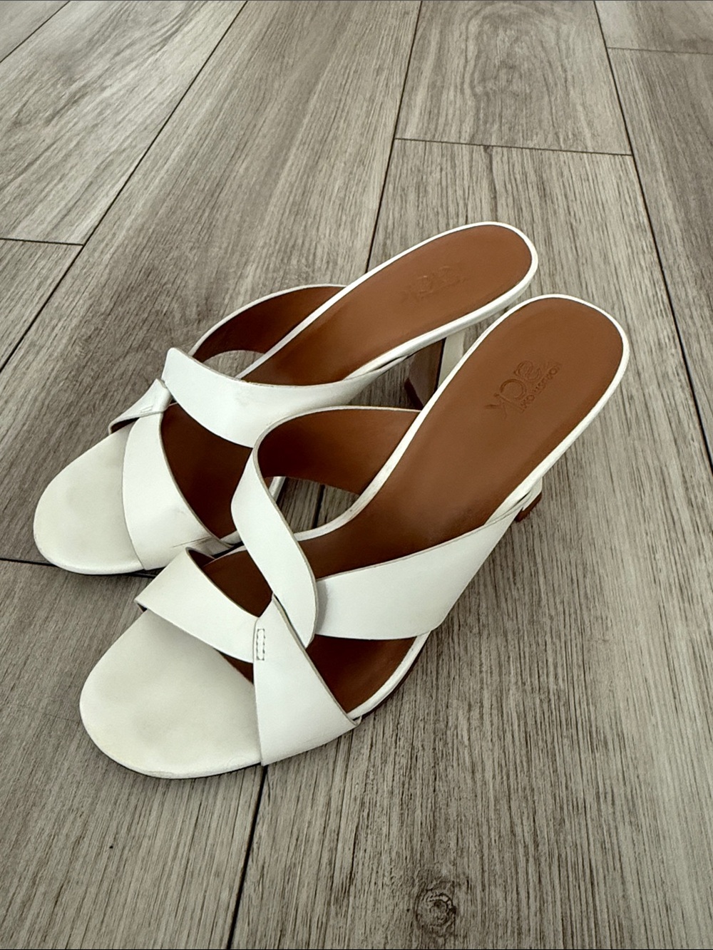 Nordstrom Rack White Leather Slip-On Heeled Sandals - Women's 7